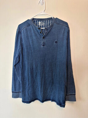 Timberland Long Sleeve Henley Blue Size Large